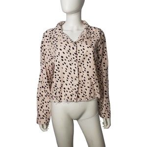 KENDALL & KYLIE Pink Spotted Long Sleeve Button Front Top Size Large